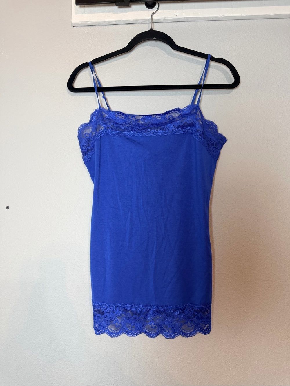 Y2K Vintage Lace Trim Cami Tank Top Large Royal Blue